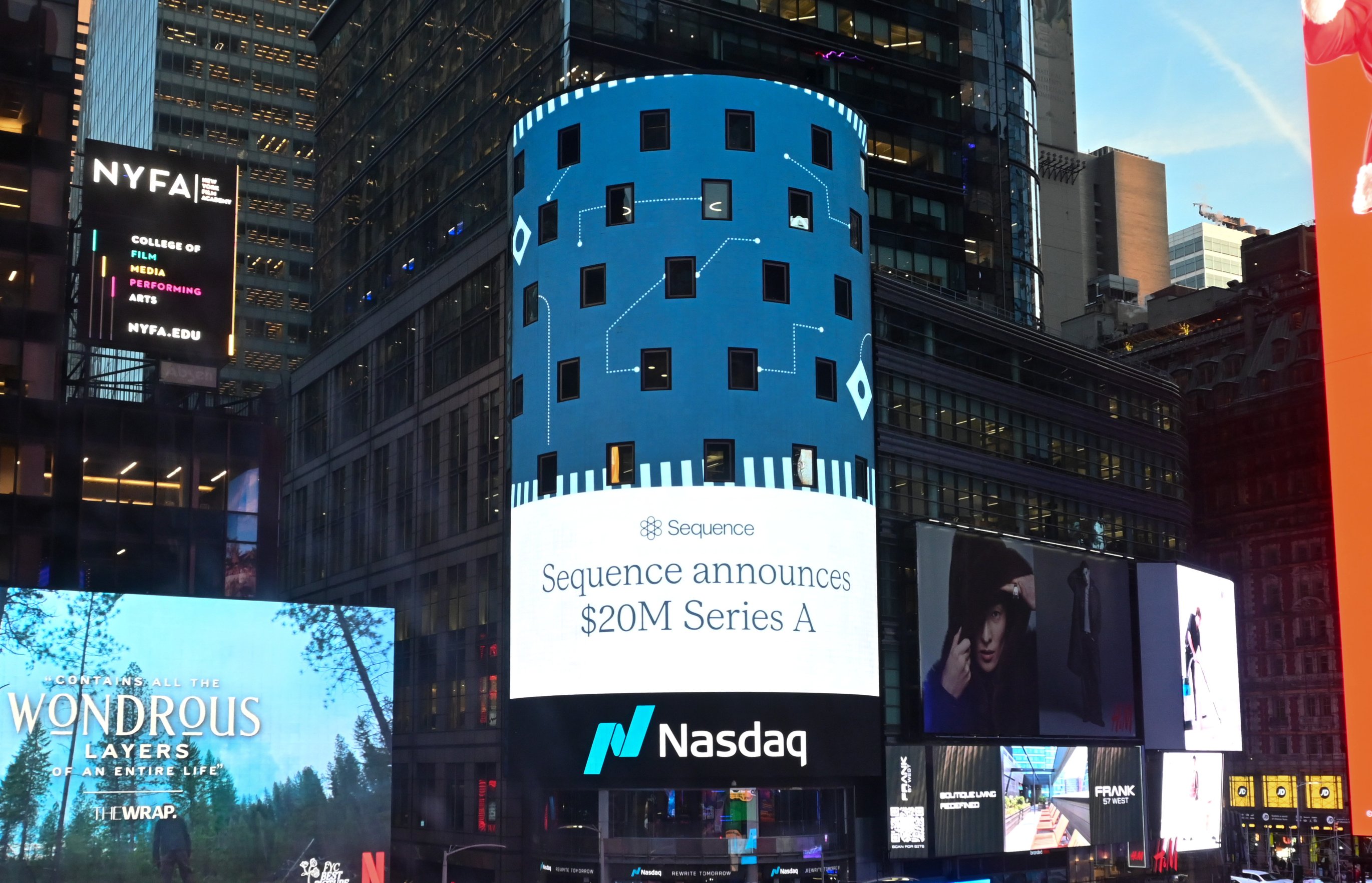 Sequence on the Nasdaq tower.