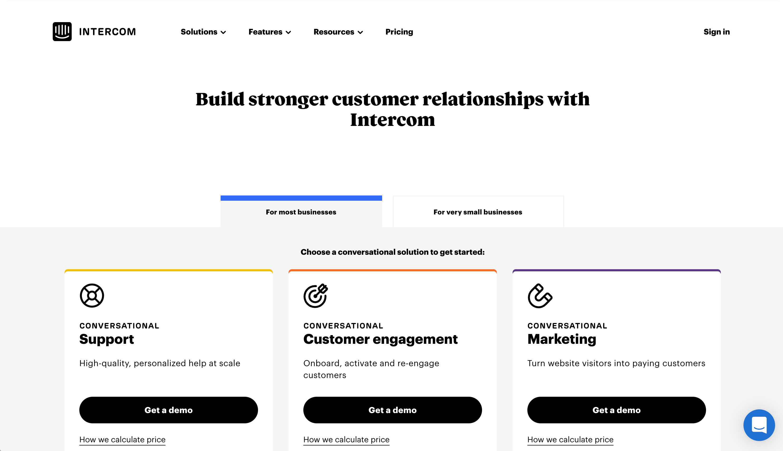 The Intercom pricing page.